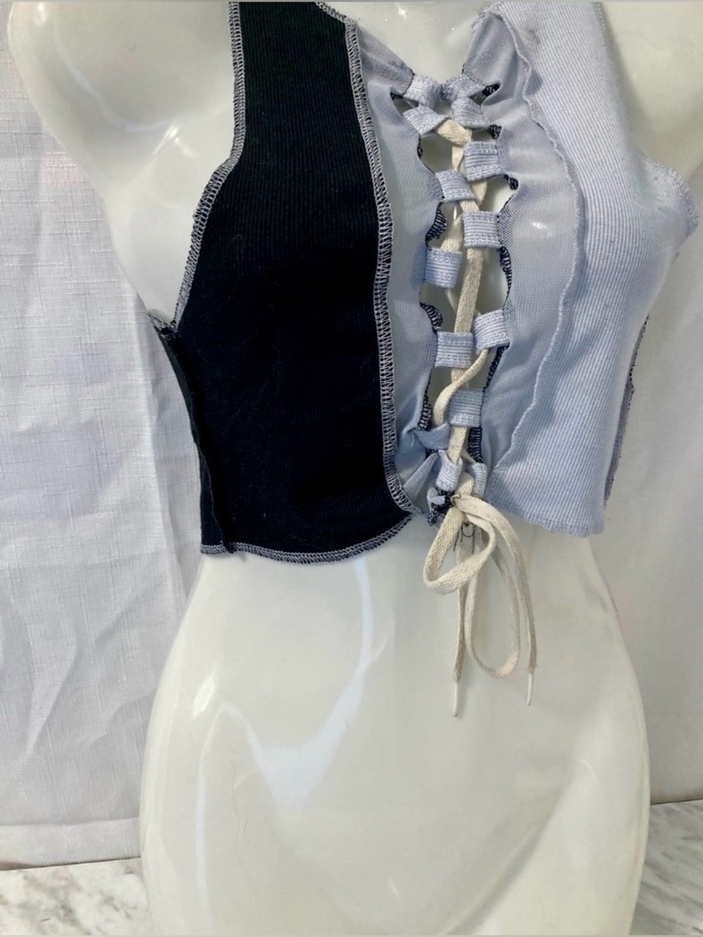 Unbranded Black Gray Lace-Up Deconstructed Crop Top Y2K